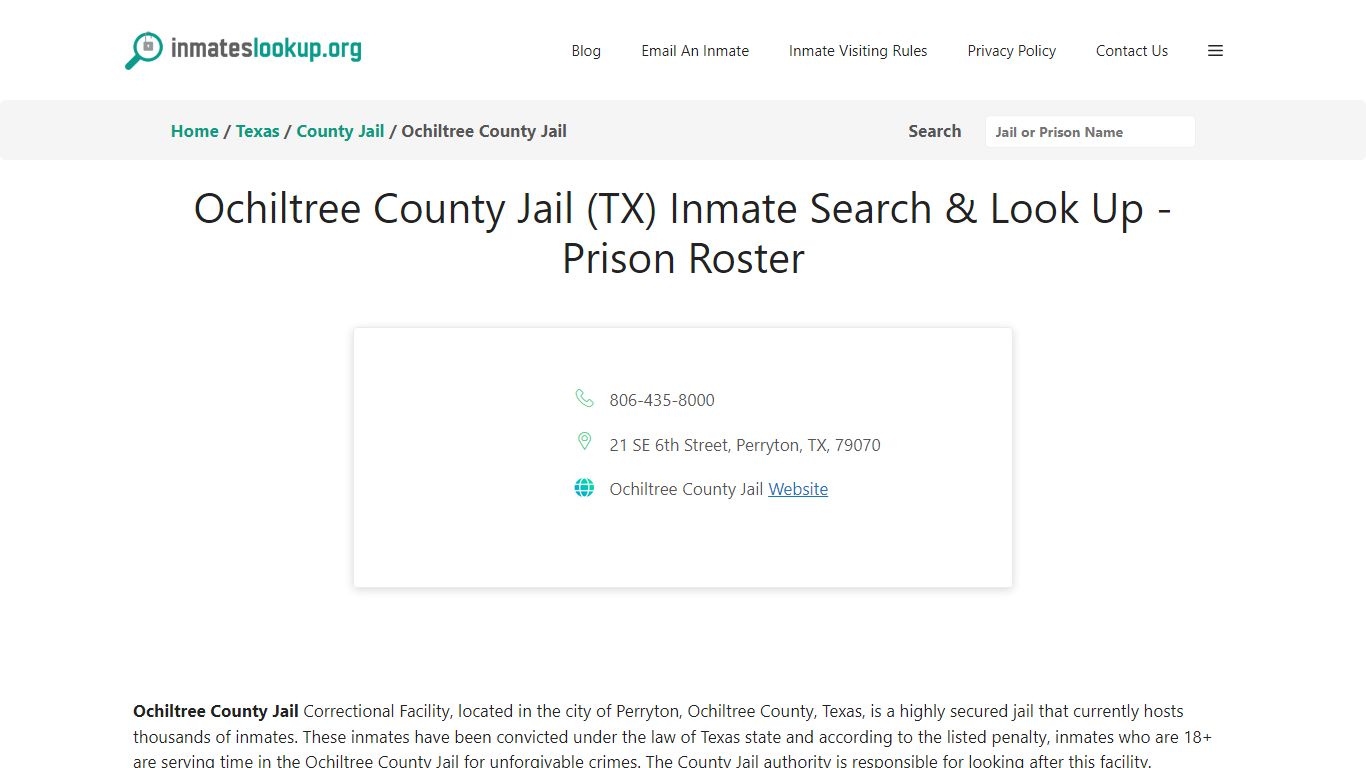 Ochiltree County Jail (TX) Inmate Search & Look Up - Prison Roster